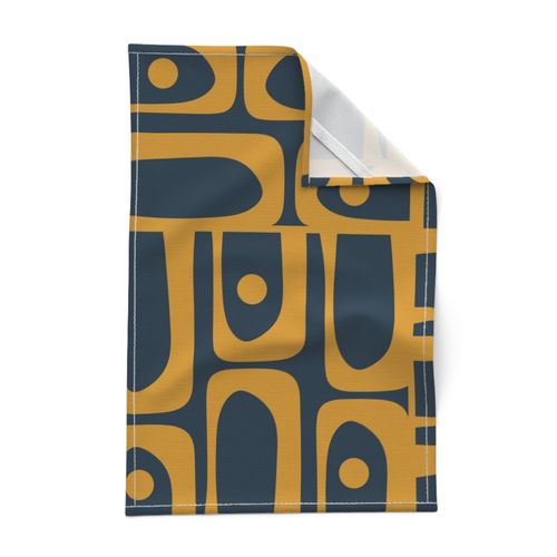 Mid Century Modern Abstract Piquet Dark Mustard and Navy Pattern 2