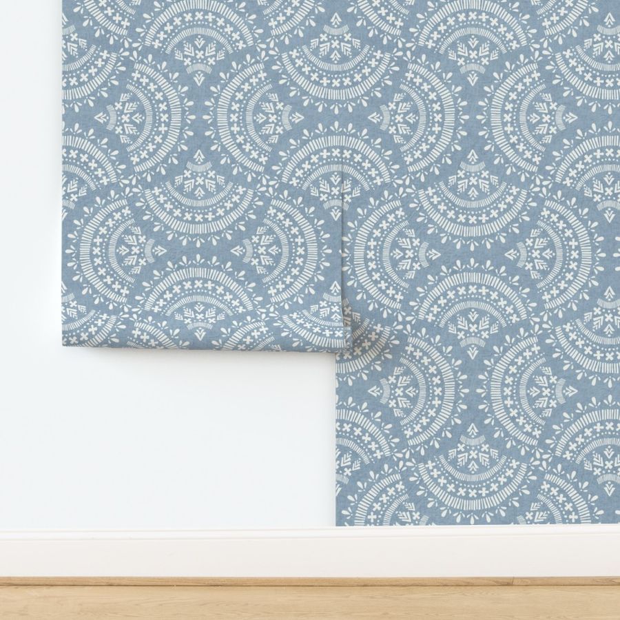 Boho Scallop Geometric Shapes in Blue - Muted Baby Boy Blue and White