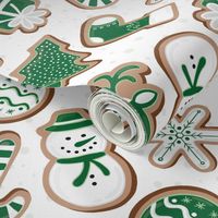 Large - Christmas Gingerbread Cookies - Emerald Green - Celadon on White