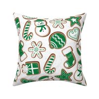 Large - Christmas Gingerbread Cookies - Kelly Green - Emerald on White