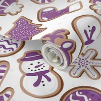 Large - Christmas Gingerbread Cookies - Plum Purple - Violet on White