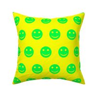 Neon Green Smiley Faces on Vivid Yellow Background