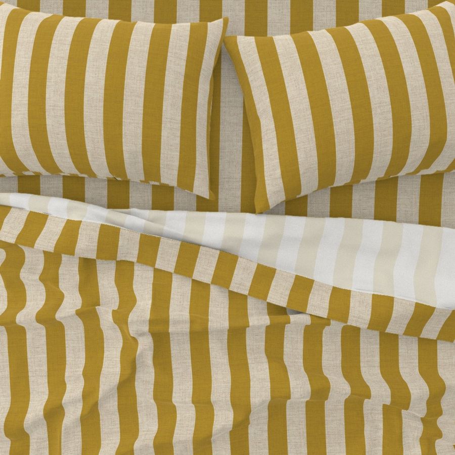 2 inch vertical stripes with faux linen texture in honey and tan.