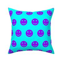 Purple Smiley Faces on Bright Aqua Background