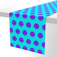 Purple Smiley Faces on Bright Aqua Background