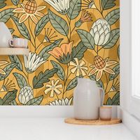 Botanical bohemian floral blooms - golden yellow sage green