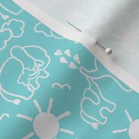 SMALL SCALE  You Are My Sunshine Elephants in Aqua and White