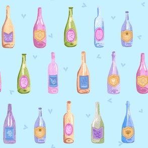 Champagne and Wine Bottles Italy Girly Drinks Blue