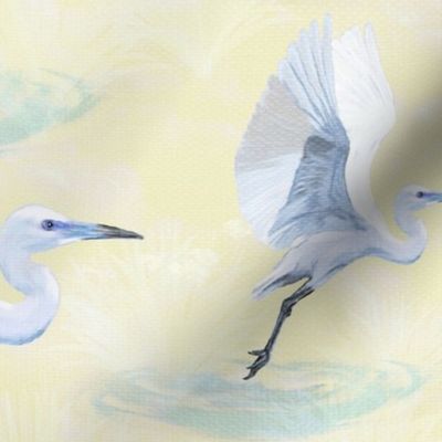 Whimsical White Herons Lakeside Riverbed Marshland Tranquil Lake Cabin Vibe