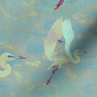 Nature Scene Graceful White Herons Painterly Bird Lakeside Wildlife Living