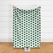 Close Set Fuzzy Polka Dots Green on White Half Scale