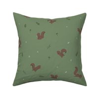 Playful Squirrel Olive Green