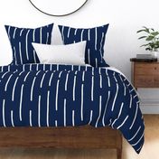 Navy Blue and White Boho Vertical Organic Stripes Large Scale