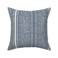 Floral Stripe Scallop Floral Trellis New Farmhouse Vintage Modern Blue Gray