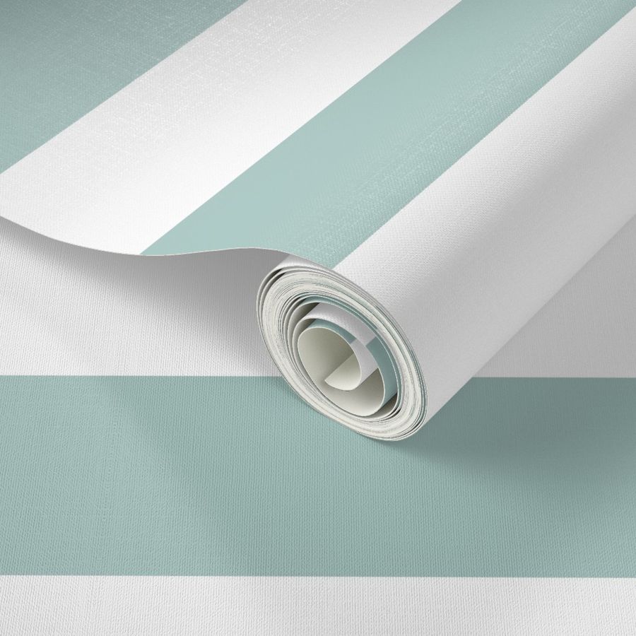 3 inch wide classic rugby stripes white seafoam duck egg blue a8c7c2, horizontal, classic