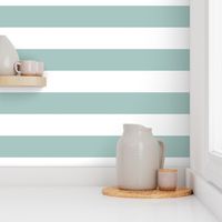 3 inch wide classic rugby stripes white seafoam duck egg blue a8c7c2, horizontal, classic