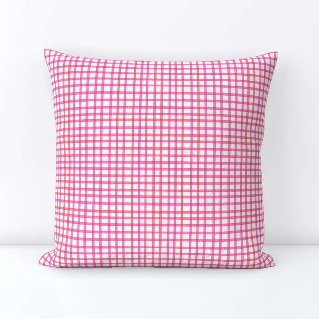 Warm Tone Hand Painted Open Weave Gingham - Hot Pink - Girls Room