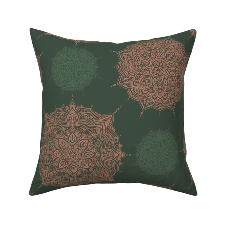 Boho Mandalas - Coral and Dark Green - Medium Version