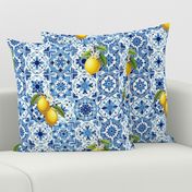 Blue Mediterranean mosaic tiles lemon art small scale