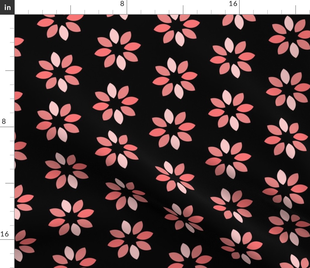 Floral Peach On Black Pattern