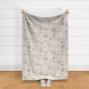 (L) Soft Elegant Boho Textured Floral Print in Warm Neutral Beige on Grey