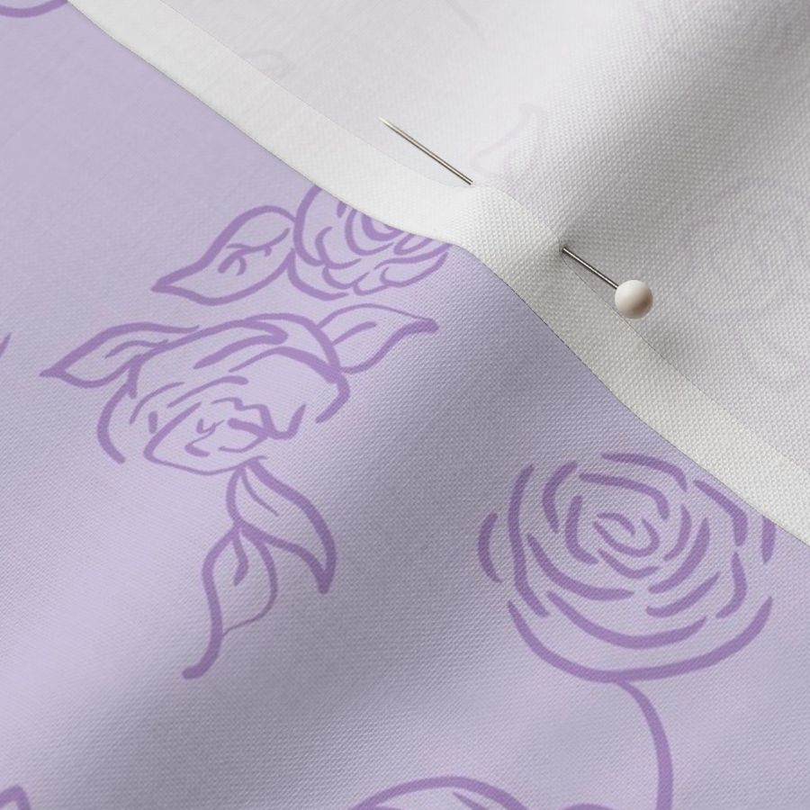 (lg) Scattered Monochromatic Line-Work Roses and Peonies in lavender