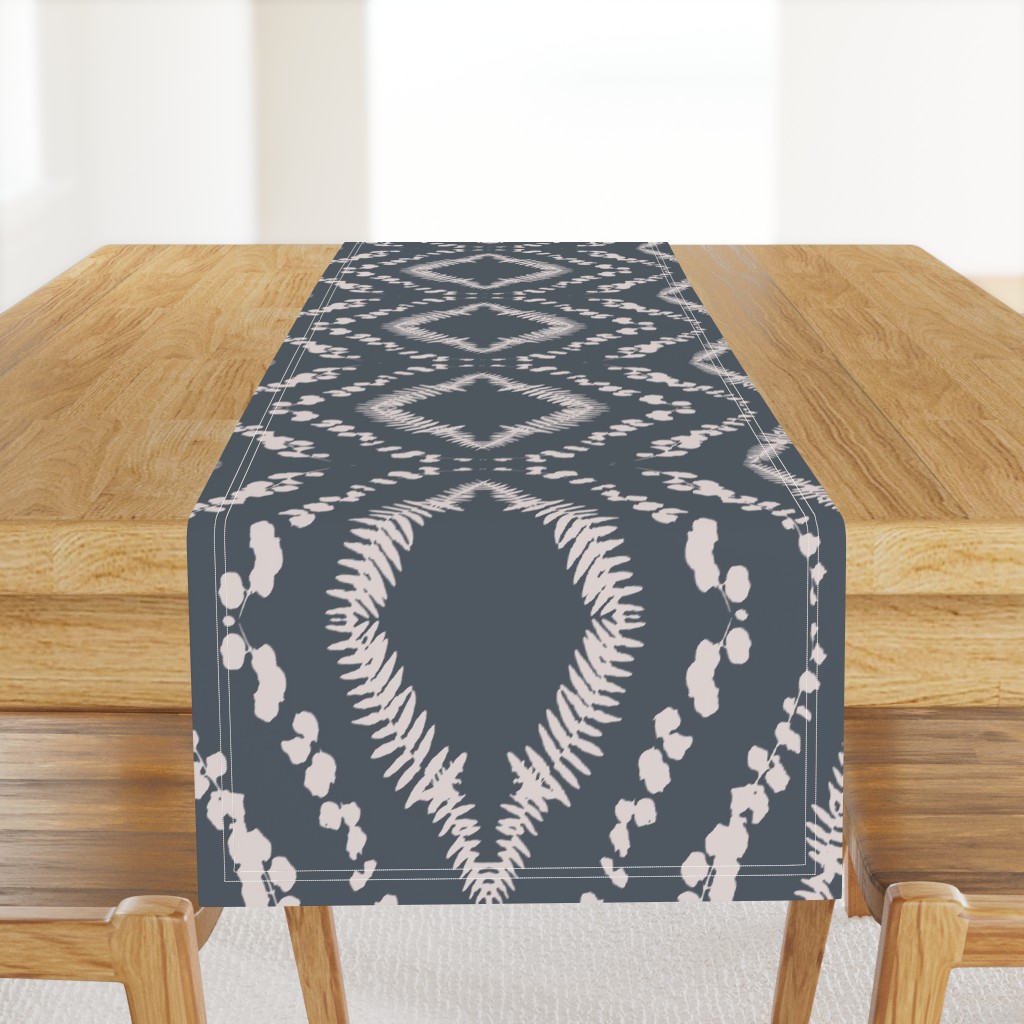 Fern and flower vine diamond pattern in charcoal gray & cream