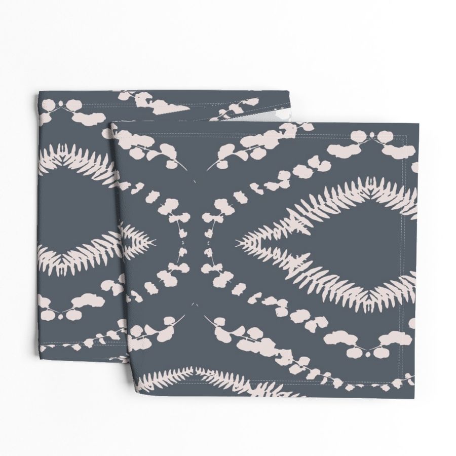 Fern and flower vine diamond pattern in charcoal gray & cream