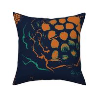 Lotus Pod Sketches in Deep Blue with Orange and Green