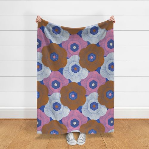 Deco Mod Floral M+M Sea CMYK Blue Jumbo by Friztin