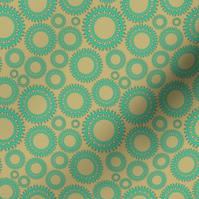 Dancing Dots aqua and beige