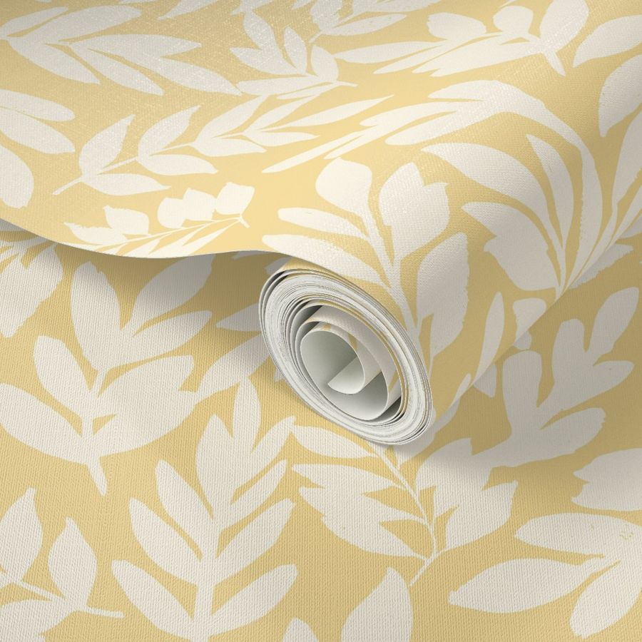 Modern Farmhouse - Allover Toss - Leaves In Soft Yellow