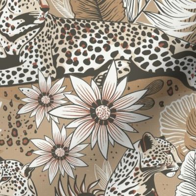 Wild bohemia - Bohemian Leopard Patterns with Exotic Flora - earthy beige