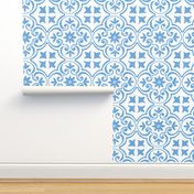 Modern Monochrome Mediterranean Tile Block Print - large - baby blue