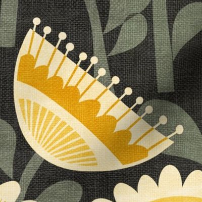 Stylized Mid Century Meadow - yellow & green 