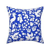 Exotic Orchard - white stamp silhouettes on cobalt blue