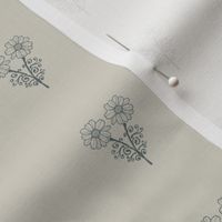 Double Linked Floral Daisies in dark gray on tan taupe