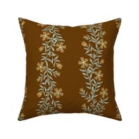 Lyra Bohemian Floral Vine Stripe In Gold And Green On Dark Brown