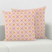 Floral tile in pink and orange - Medium size Fabric