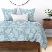 (L) Refined Bohemian Tropical Botanical 4 - SOFT PASTEL AZURE BLUE