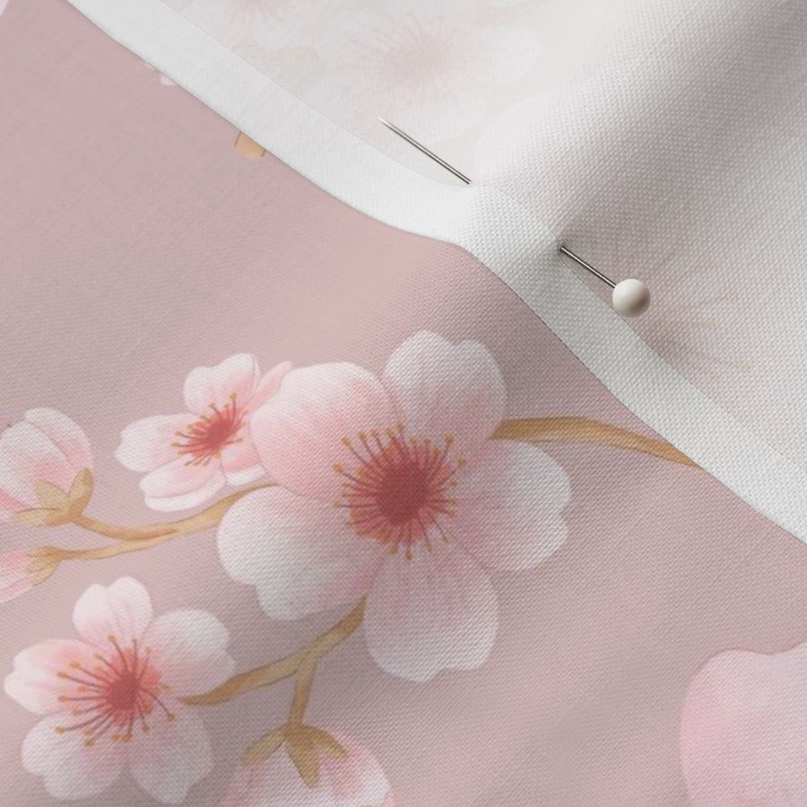 Pink Japanese cherry blossoms on a rose grey background