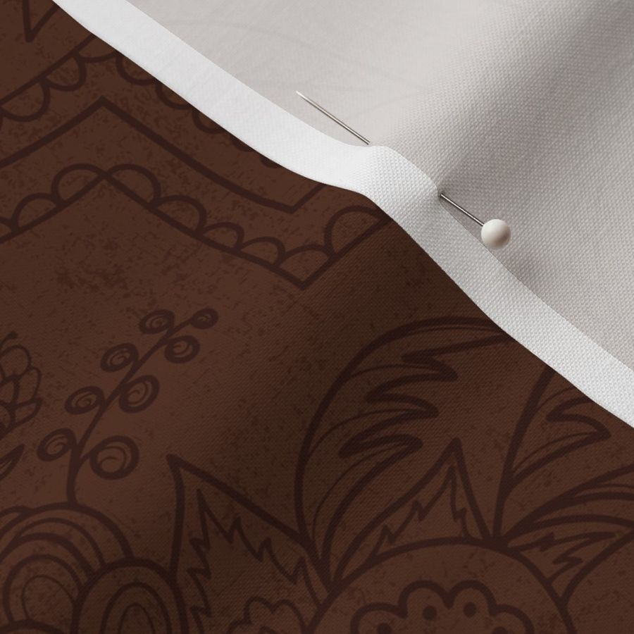 Elegant Chocolate Brown Bohemian Indian Floral Damask with tonal texture