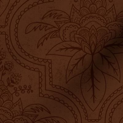 Elegant Chocolate Brown Bohemian Indian Floral Damask with tonal texture