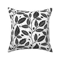 (M) Black And White Leaves Boho White - Medium Scale