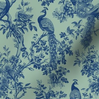 Medium Peacock and Floral Toile