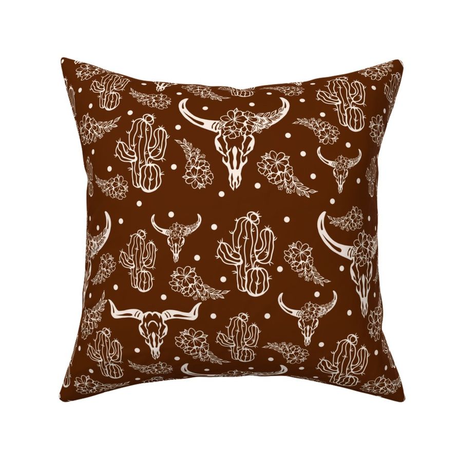 Bigger Wild West Bull Skulls And Cactus Brown