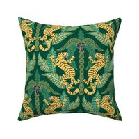 Tiger Damask - vibrant yellow green and pink - large scale