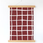 Simple Grid Check Scandi Burgundy Red and White 24in Repeat Jumbo Scale