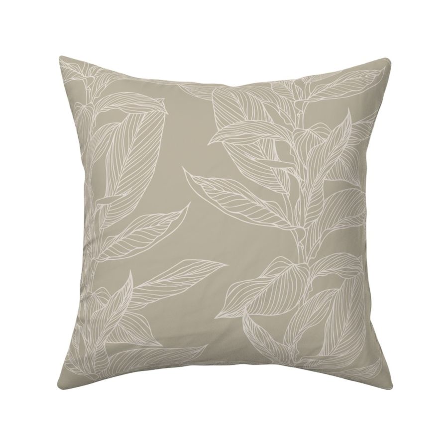 Minimalist Botanical Line Art in Soft Greige - Elegant Foliage Design