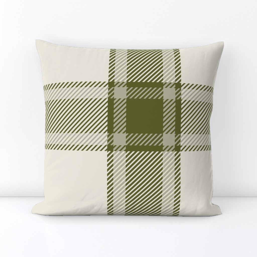 Classic plaid check simple farmhouse tartan forest green ivory (L)